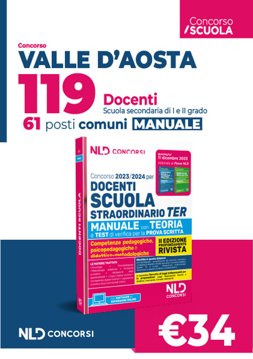 Concorso 119 docenti Valle d’Aosta. 61 posti Comuni. Manuale per tutte le prove