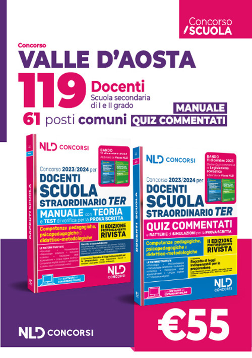 Concorso 119 docenti Valle d’Aosta. 61 posti Comuni. Manuale per tutte le prove + Quiz
