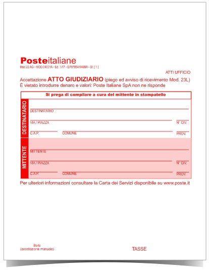 MODELLO 22 AG ACCETTAZIONE ATTO GIUDIZIARIO 100 PEZZI